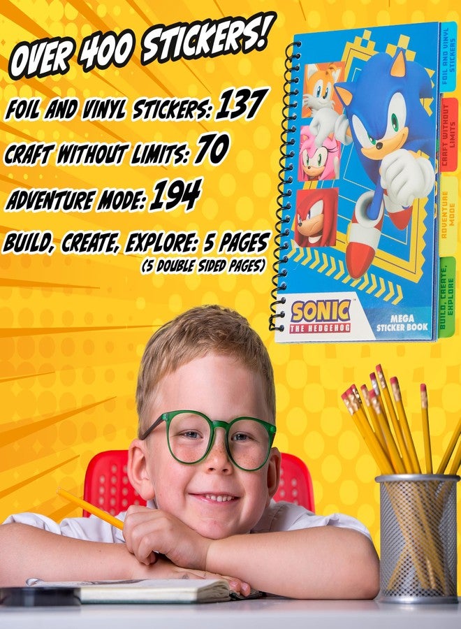 Sonic The Hedgehog كتاب ملصقات سونيك القنفذ للأطفال والمراهقين - كتاب نشاط يحتوي على 28 ورقة ملصقات شادو وناكليس و400+ ملصق لجمعها لمشاريع القص واللصق ومجموعة نشاط فني. - Image 3