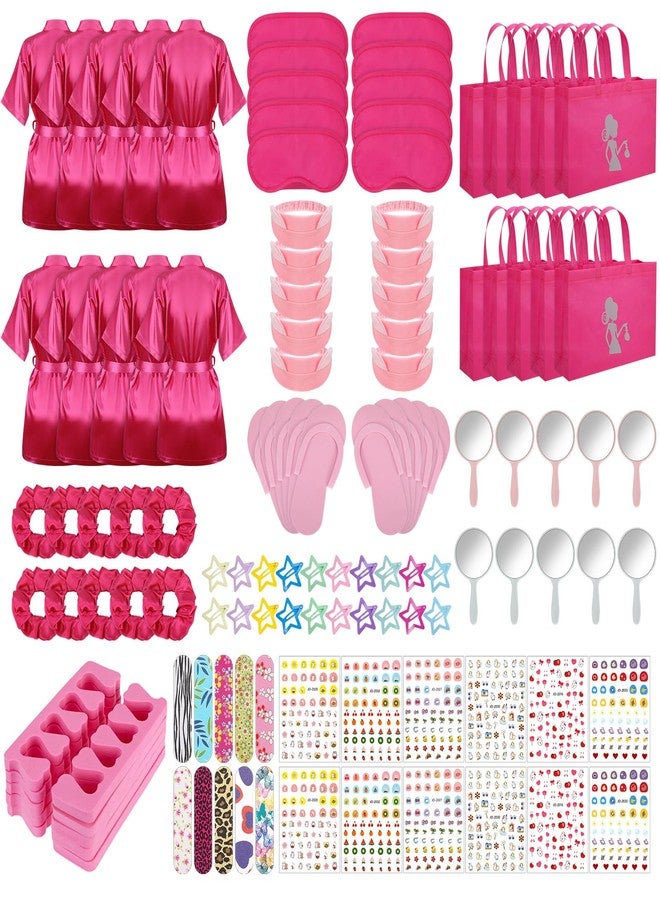 Hoemwarm 122 Pcs Kids Spa Party Favors Kit - Girls Satin Robes, Nail Salon & Tote Bags for Slumber, Birthday & Halloween Parties - Complete DIY Spa Set for 10 Guests - Image 1