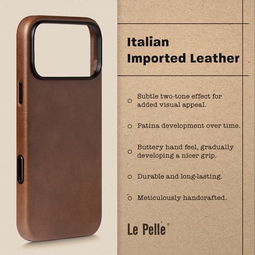 Le Pelle - Handcrafted Premium Italian Leather Case for iPhone 17 Pro - [Built-in Camera Control] - Compatible with Magsafe - Two-Tone Effect with Unique Patina Over Time - Cocoa Brown - Image 4