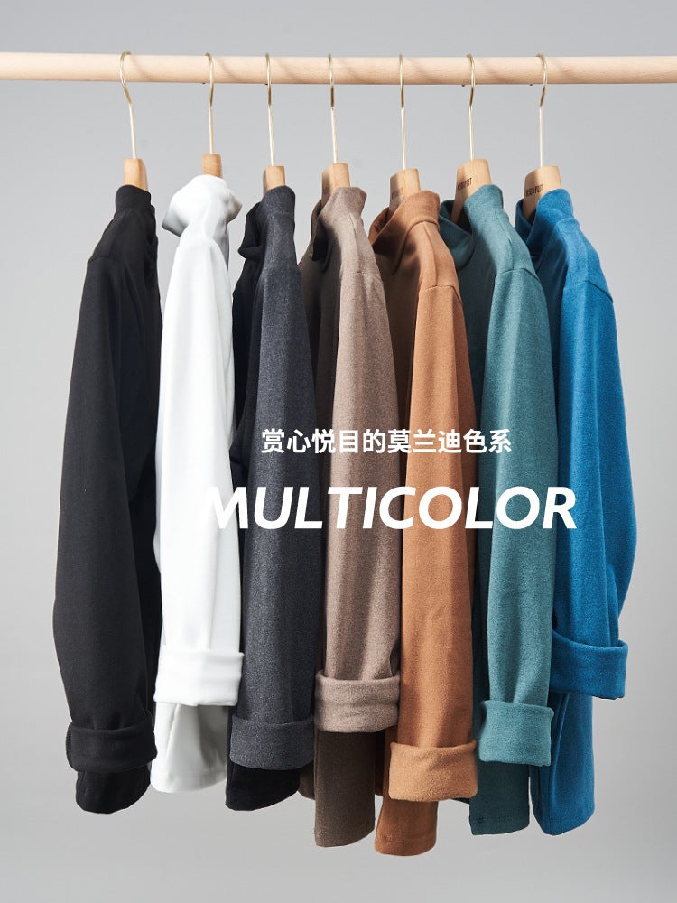Undershirt Men'S Long Sleeve Fleece-Lined Warm All-Matching Thickened Inner Velvet Double Fabric Slim Fit Men'S T-Shirt - Image 3