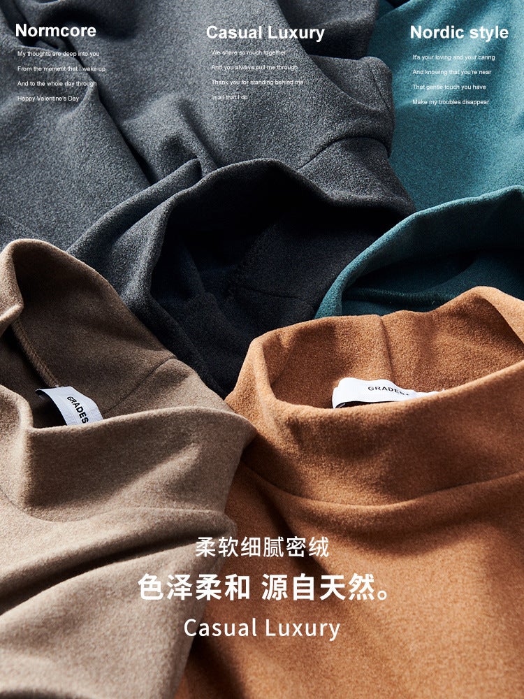 Undershirt Men'S Long Sleeve Fleece-Lined Warm All-Matching Thickened Inner Velvet Double Fabric Slim Fit Men'S T-Shirt - Image 5