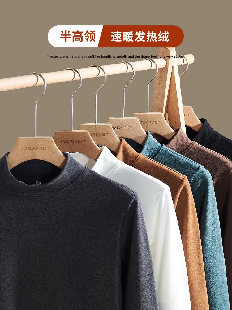 Undershirt Men'S Long Sleeve Fleece-Lined Warm All-Matching Thickened Inner Velvet Double Fabric Slim Fit Men'S T-Shirt - Image 2
