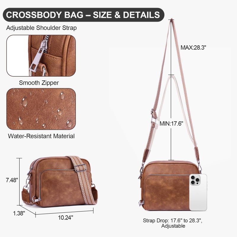 Lexiyat Crossbody Purses for Women Vegan Leather Travel Anti Theft Bags Guitar Strap Shoulder Purse with Built in Wallet Brown - Image 5