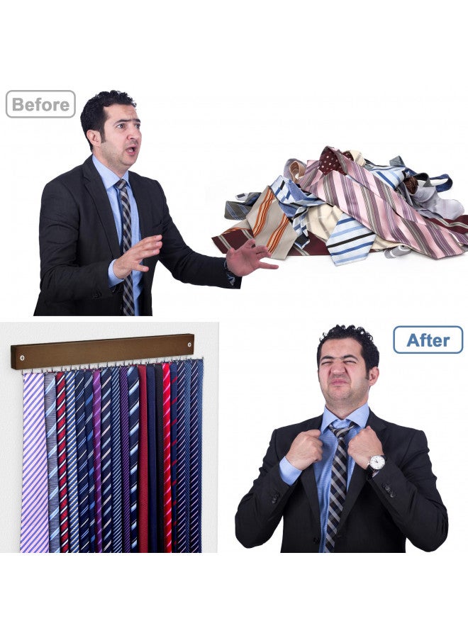 OTECKK Tie Rack Wall Mounted, Natrual Wood Tie Organizer Holds 20 Ties/Belt/Purse, Tie and Belt Organizer w/ 360° Roatable Hooks,Screw Nail, Ideal for Installation on WallDoorCloset, 1 Pack, Walnut  - Image 2