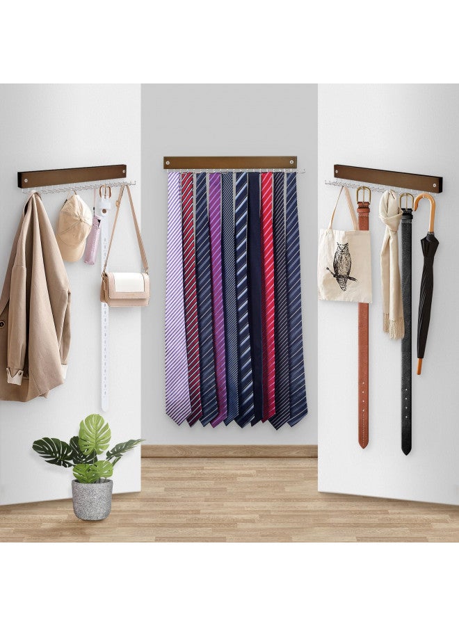 OTECKK Tie Rack Wall Mounted, Natrual Wood Tie Organizer Holds 20 Ties/Belt/Purse, Tie and Belt Organizer w/ 360° Roatable Hooks,Screw Nail, Ideal for Installation on WallDoorCloset, 1 Pack, Walnut  - Image 5