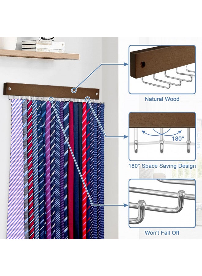 OTECKK Tie Rack Wall Mounted, Natrual Wood Tie Organizer Holds 20 Ties/Belt/Purse, Tie and Belt Organizer w/ 360° Roatable Hooks,Screw Nail, Ideal for Installation on WallDoorCloset, 1 Pack, Walnut  - Image 4