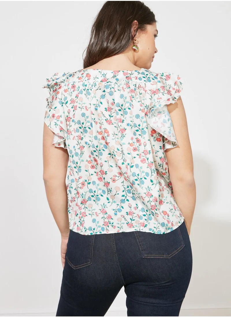 trendyol Ruffle Detail Floral Print Top