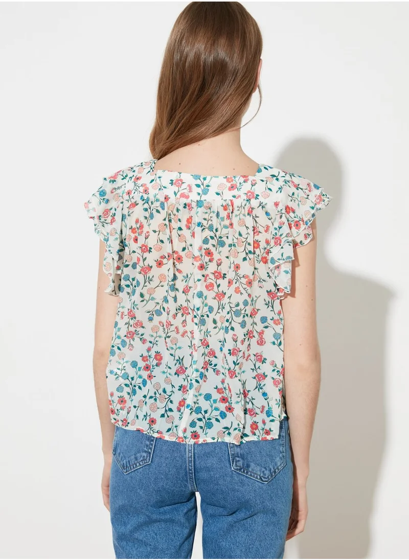 trendyol Ruffle Detail Floral Print Top