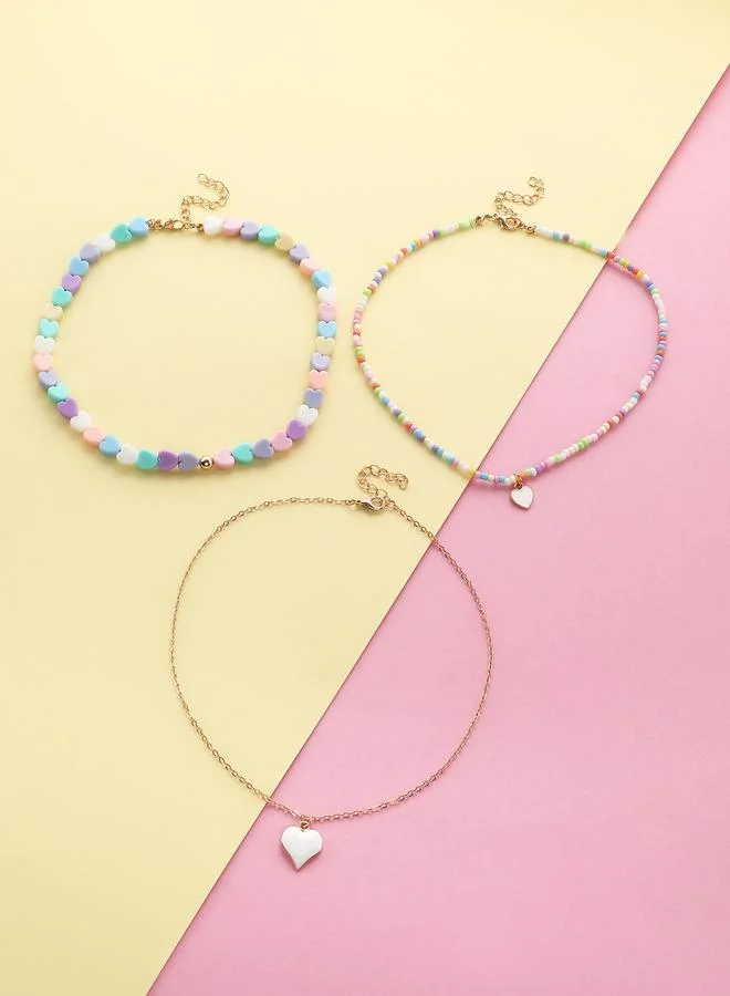 Take Two  Pack of 3 - Girls Multi-Color Heart Charm Chocker Necklaces for Women | Best Price UAE