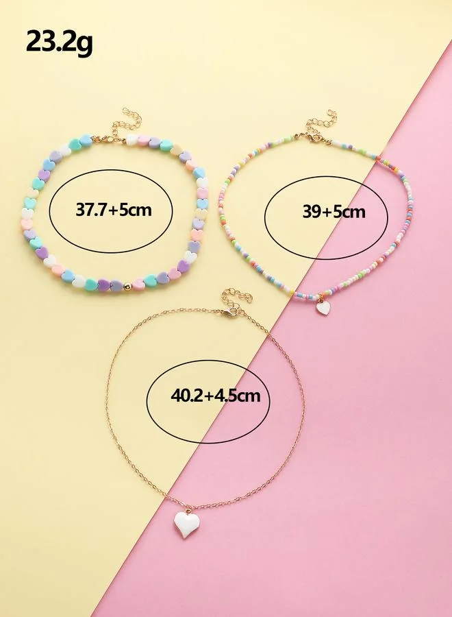 Take Two  Pack of 3 - Girls Multi-Color Heart Charm Chocker Necklaces for Women | Best Price UAE