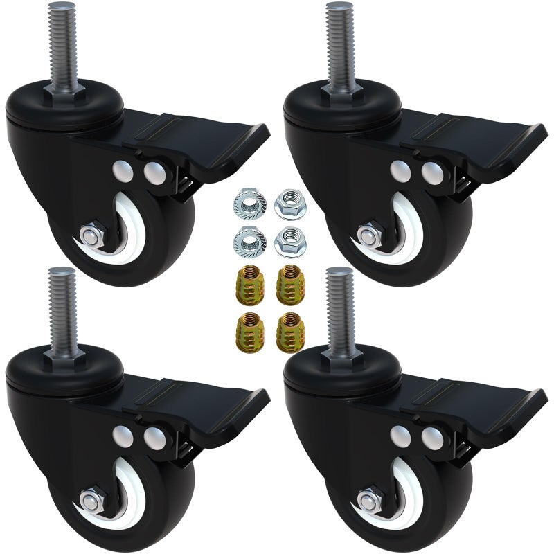 AAGUT 2 Caster WheelsHeavy Duty Threaded Stem CastersScrewed Bolt M10 x 25mm Locking Swivel PU Wheels with Brake4 Pack Double Bearings No Noise Castors