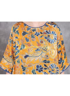 Madam Uniq Yellow Vintage Floral Print Long Dress with Belted Waist for a Slimming Effect and Three-Quarter Sleeves  - Image 4