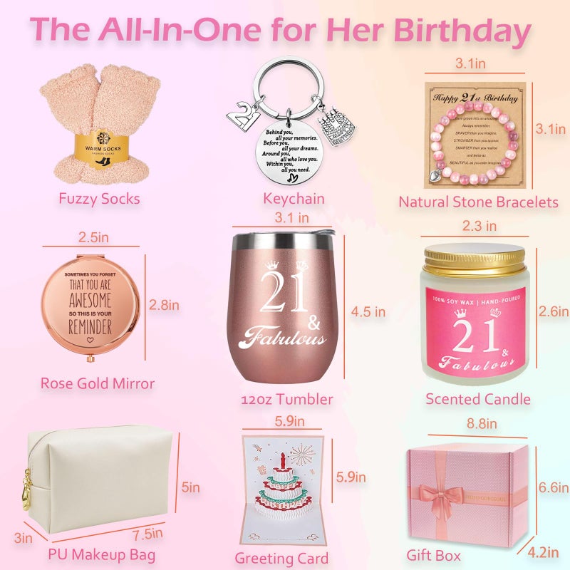 Awfrky 21st Birthday Gifts For Her - Happy 21 Year Old Gift Box for Women, Best Friends, Female Daughter, Sister, Girlfriend, Coworker, Bestie - Unique Basket - Image 3