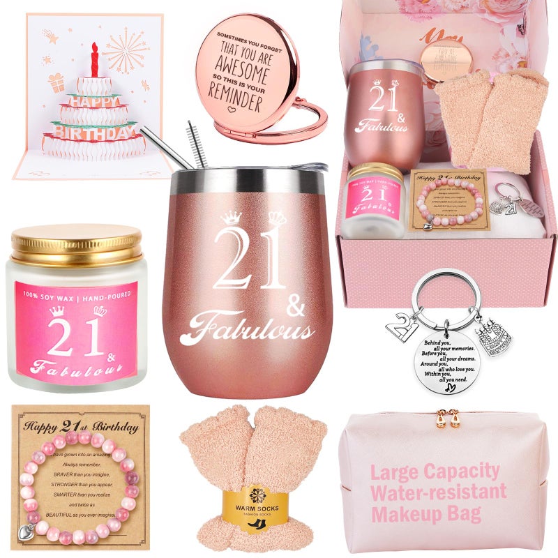 Awfrky 21st Birthday Gifts For Her - Happy 21 Year Old Gift Box for Women, Best Friends, Female Daughter, Sister, Girlfriend, Coworker, Bestie - Unique Basket - Image 1