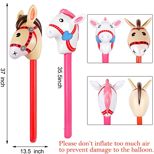 CCOZN 2PCS Inflatable Stick Horse - Inflatable Horse Head on Stick Horse Costume Pony/Halloween/Western Cowboy/Horse Baby Shower Birthday Party Decorations Supplies Favors, 37 Inches (RedPink) - Image 2