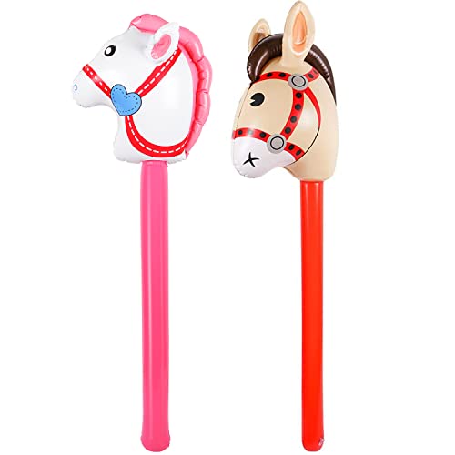 CCOZN 2PCS Inflatable Stick Horse - Inflatable Horse Head on Stick Horse Costume Pony/Halloween/Western Cowboy/Horse Baby Shower Birthday Party Decorations Supplies Favors, 37 Inches (RedPink) - Image 1