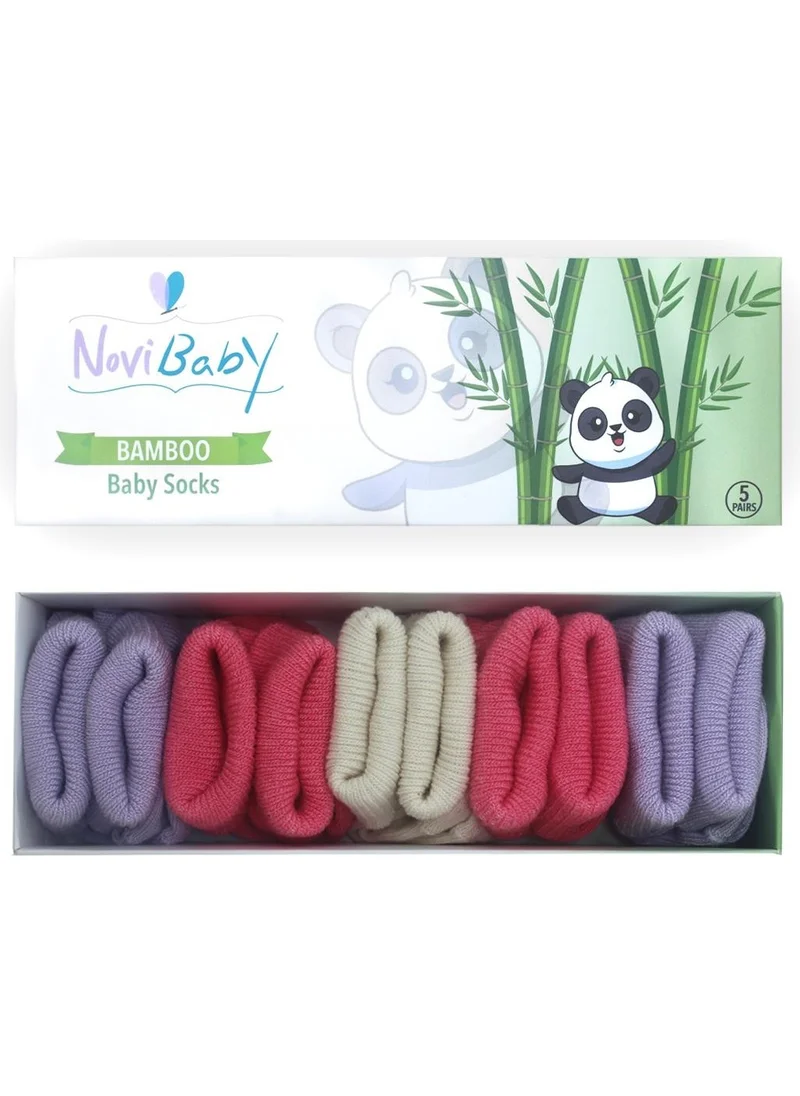 Novibaby 5-Piece Bamboo Newborn Baby Socks I Pinky Rose I 0-6 Months