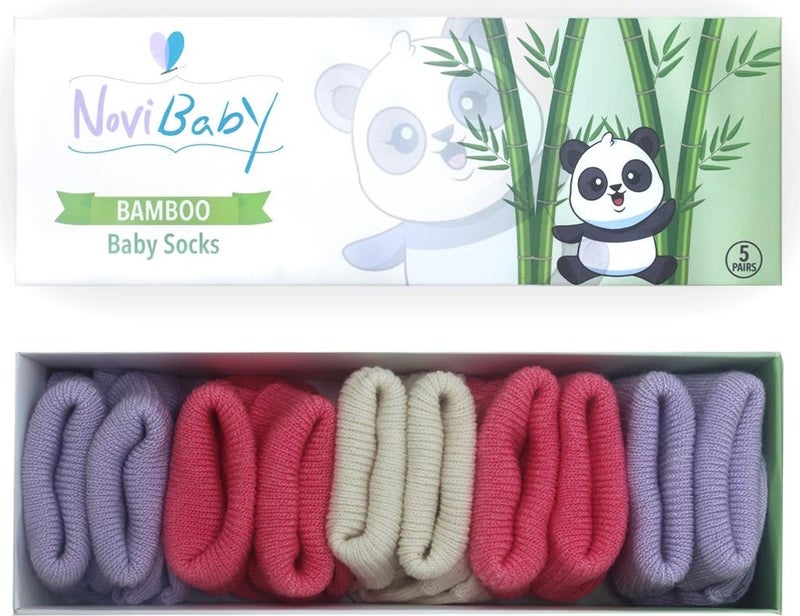 Novibaby 5-Piece Bamboo Newborn Baby Socks I Pinky Rose I 0-6 Months  - Image 1