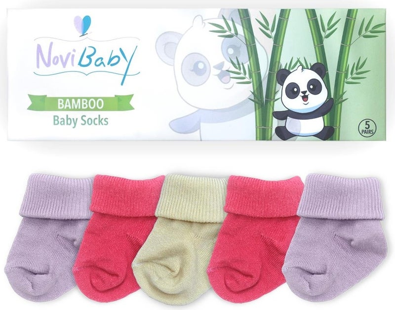 Novibaby 5-Piece Bamboo Newborn Baby Socks I Pinky Rose I 0-6 Months  - Image 3