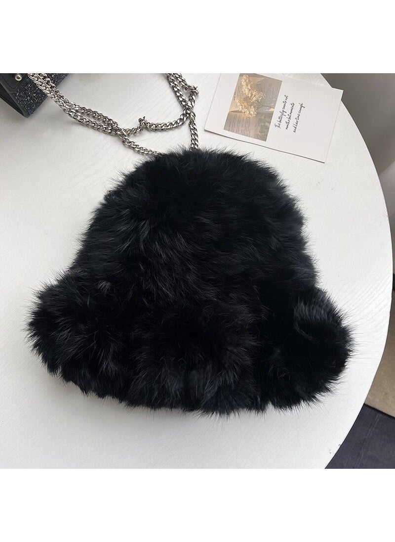 Generic - Warm Soft Suppliable Plush Fur Hat Winter Knit Wool Cap Cute Colorful Rabbit Fur Accessories Motorcycle Helmet Style Overhead White-cloud hat - Image 1
