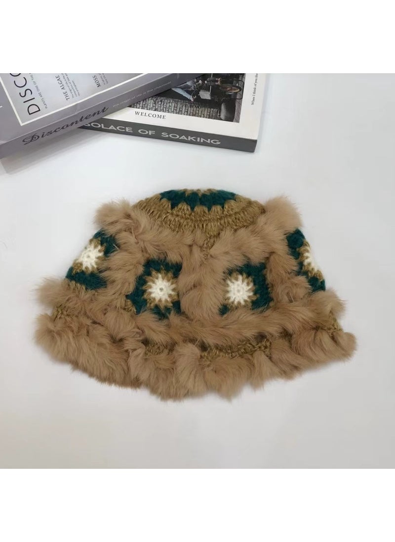 Generic - Warm Soft Suppliable Plush Fur Hat Winter Knit Wool Cap Cute Colorful Rabbit Fur Accessories Motorcycle Helmet Style Overhead White-cloud hat - Image 1