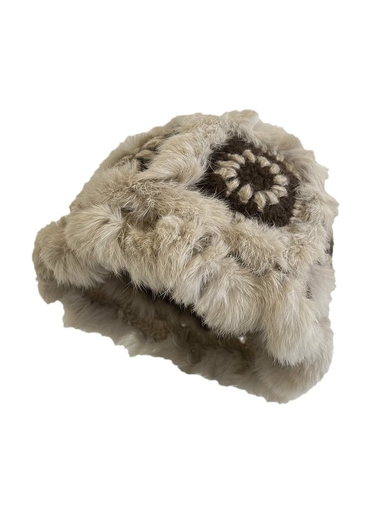 Generic - Warm Soft Suppliable Plush Fur Hat Winter Knit Wool Cap Cute Colorful Rabbit Fur Accessories Motorcycle Helmet Style Overhead White-cloud hat - Image 1
