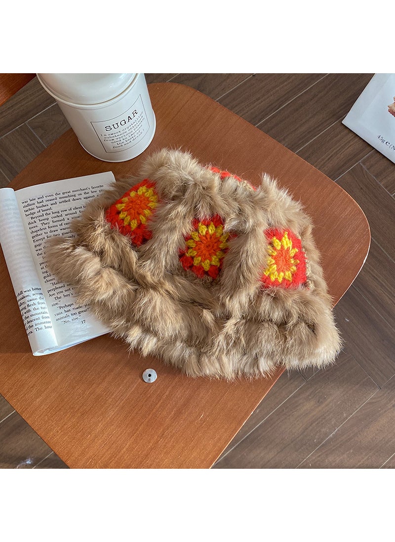 Generic - Warm Soft Suppliable Plush Fur Hat Winter Knit Wool Cap Cute Colorful Rabbit Fur Accessories Motorcycle Helmet Style Overhead White-cloud hat - Image 1