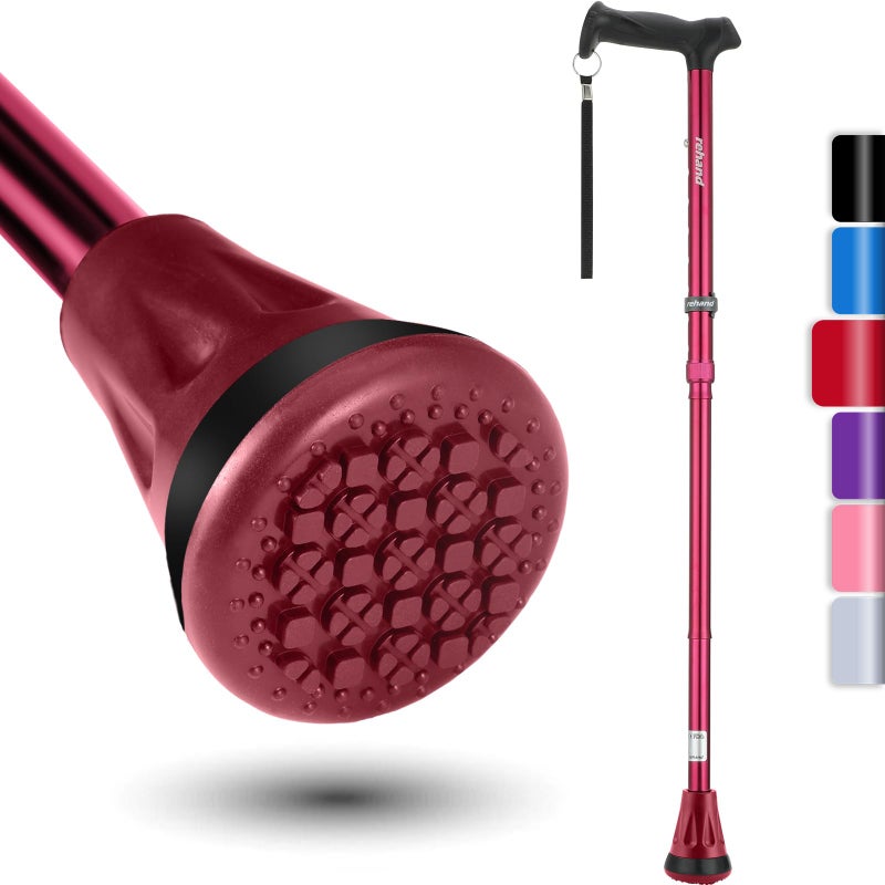 REHAND Walking Cane - Foldable, Adjustable, Collapsible Walking Canes for Men & Women, Heavy Duty All Terrain Tip, with Travel Bag | Walking Sticks for Seniors & Adults [Passion Red] - Image 1