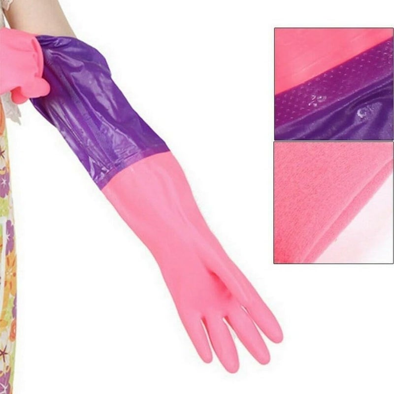 GaxQuly GaxQuly Gloves for Washing Dishes PVC Heavy Duty Skin-friendly Reusable Anti-slip Glove for Washing, Bathroom Cleaning, Dishwashing, Pet Grooming (Pink)  - Image 2