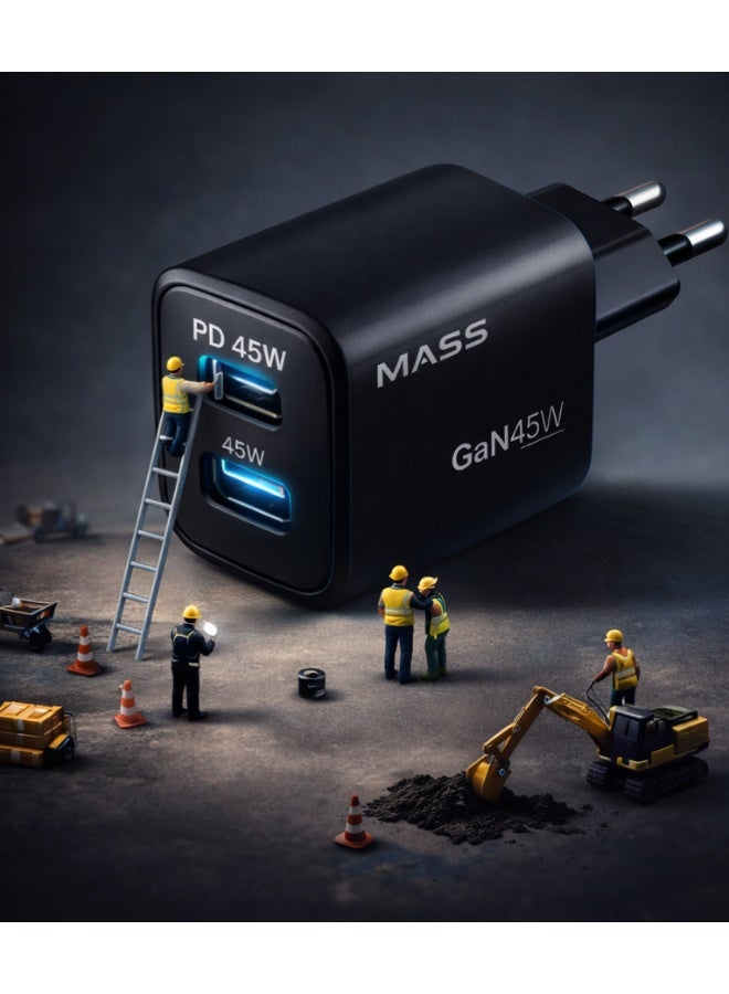 ماس شاحن Mass MA-HC05 ثنائي المنافذ (2 USB-C) بقدرة 45 واط، متوافق مع معايير الاتحاد الأوروبي، شحن سريع، تصميم صغير الحجم، مزود بميزات أمان، أسود | ضمان لمدة 12 شهرًا - Image 4