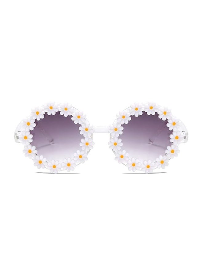 2PCS Round Flower Sunglasses for Girls Flower Shaped Cute Glasses UV 400 Protection Outdoor Beach Girl Boy(White) - Image 2