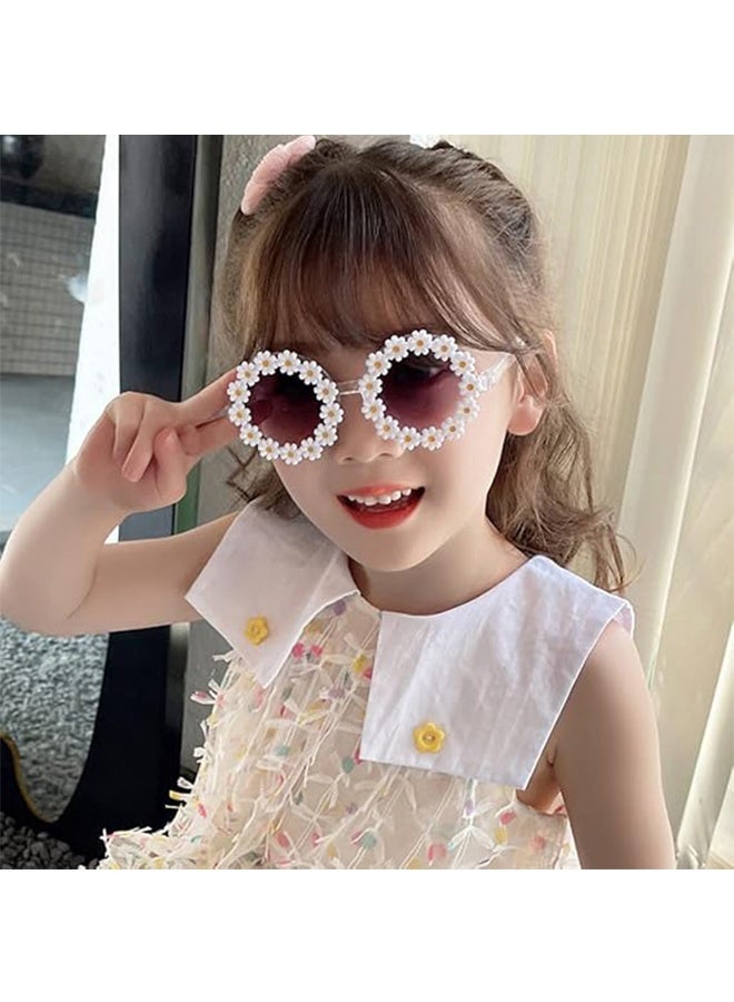 2PCS Round Flower Sunglasses for Girls Flower Shaped Cute Glasses UV 400 Protection Outdoor Beach Girl Boy(White) - Image 4