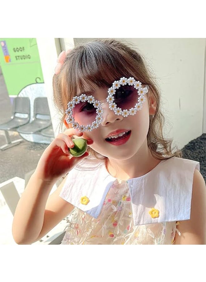 2PCS Round Flower Sunglasses for Girls Flower Shaped Cute Glasses UV 400 Protection Outdoor Beach Girl Boy(White) - Image 5