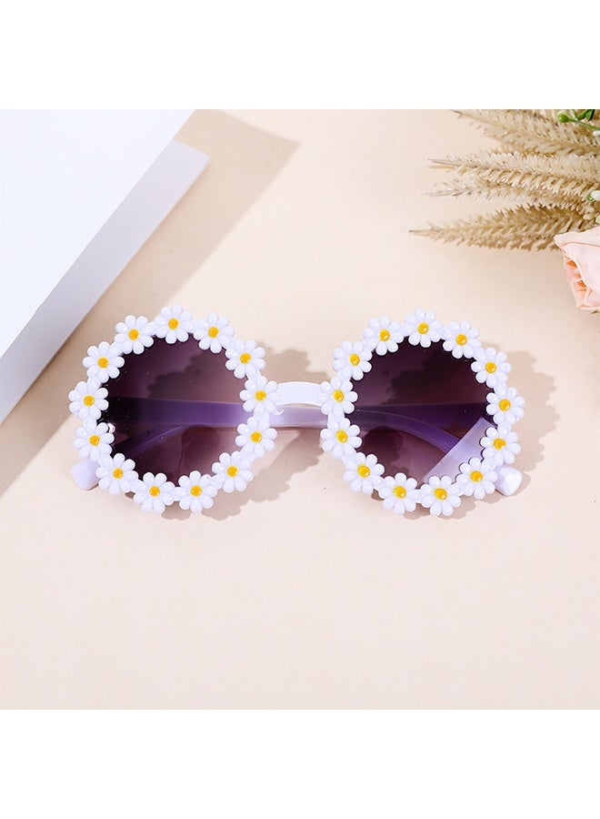 2PCS Round Flower Sunglasses for Girls Flower Shaped Cute Glasses UV 400 Protection Outdoor Beach Girl Boy(White) - Image 3