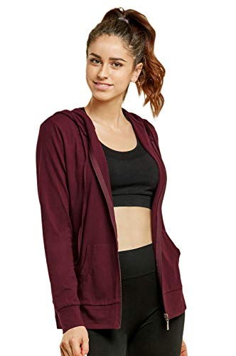 Sofra Women's Thin Cotton Zip Up Hoodie Jacket (M, Burg) Burgundy - Image 2