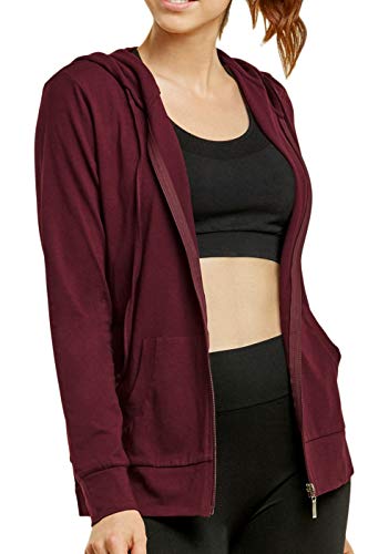 Sofra Women's Thin Cotton Zip Up Hoodie Jacket (M, Burg) Burgundy - Image 3