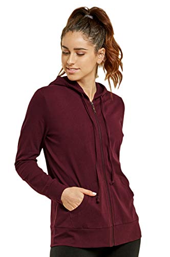 Sofra Women's Thin Cotton Zip Up Hoodie Jacket (M, Burg) Burgundy - Image 5