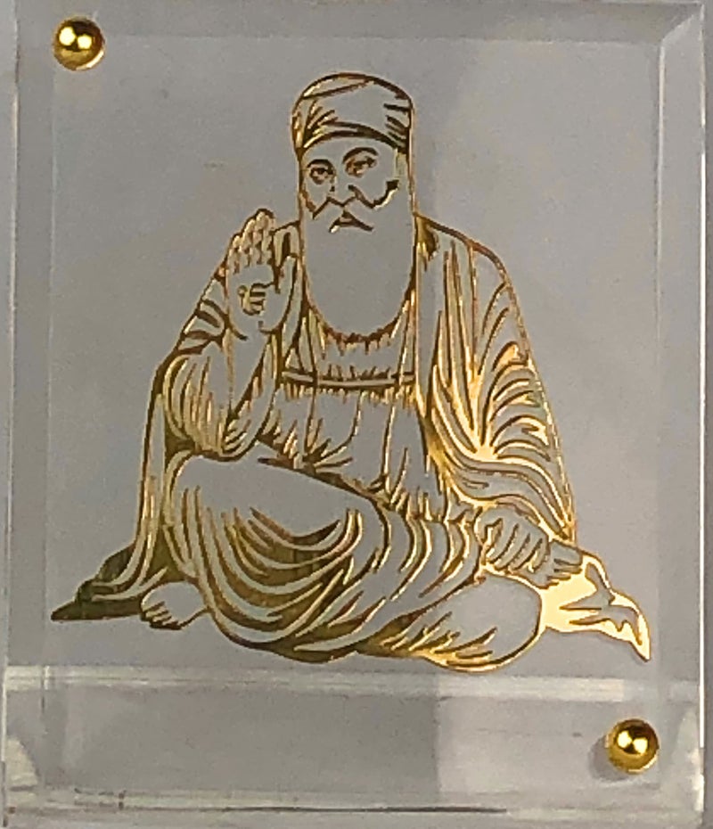 shree kreations Glass Guru Nanak Dev Ji Oblong Photo Frames for TableTop Car Dashboard, 8 x 6.5 cm - Image 1