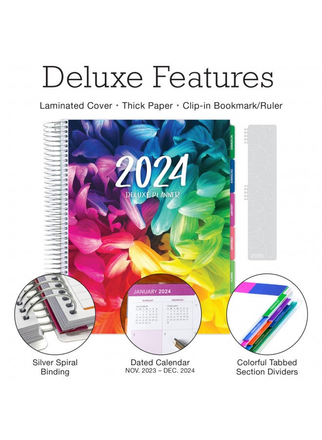 Global Printed Products Deluxe Planner: 14 Months (Nov 2023 Through Dec 2024) 8.5"x11" Includes Page Tabs, Bookmark, Planning Stickers, Pocket Folder Daily Weekly Monthly Planner Yearly Agenda (Rainbow Petals)  - Image 2