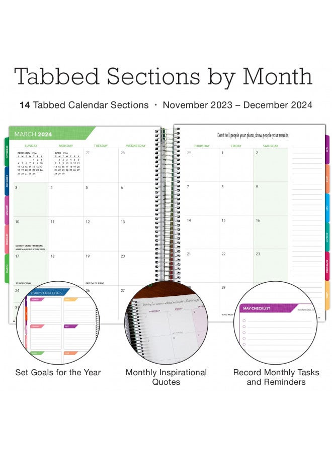 Global Printed Products Deluxe Planner: 14 Months (Nov 2023 Through Dec 2024) 8.5"x11" Includes Page Tabs, Bookmark, Planning Stickers, Pocket Folder Daily Weekly Monthly Planner Yearly Agenda (Rainbow Petals)  - Image 3