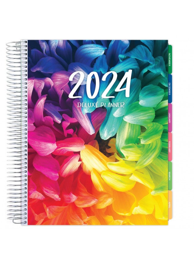 Global Printed Products Deluxe Planner: 14 Months (Nov 2023 Through Dec 2024) 8.5"x11" Includes Page Tabs, Bookmark, Planning Stickers, Pocket Folder Daily Weekly Monthly Planner Yearly Agenda (Rainbow Petals)  - Image 1