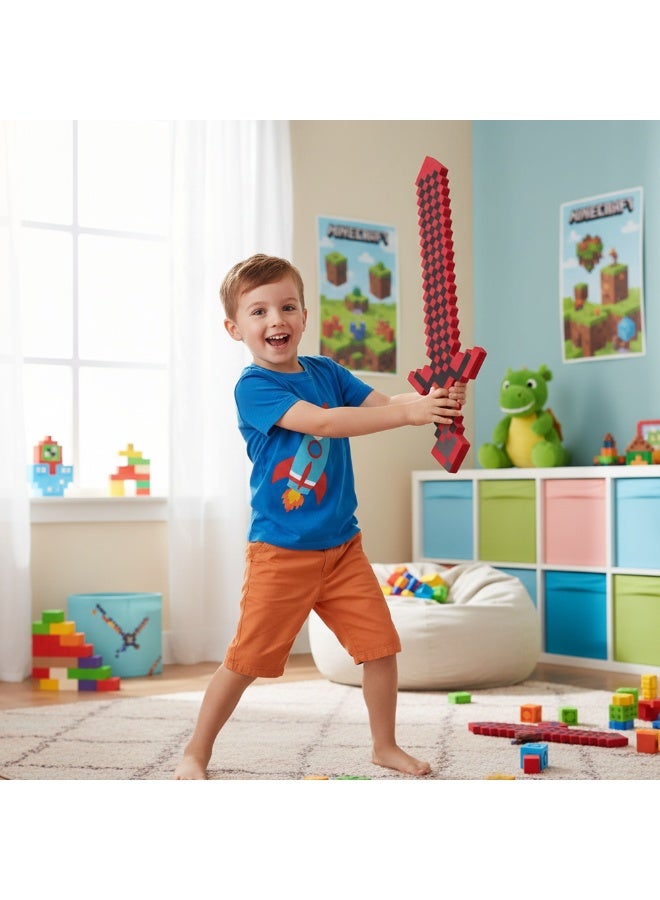 REZZOSS Red Black Foam Sword Toy for Kids Large – Soft Safe Foam Weapons for Kids | Minecraft-Style Pixel Battle Toys for Boys | Lightweight Pretend Play Sword Axe Shovel for Children | Perfect Birthday Gift for Game Fans - Image 4