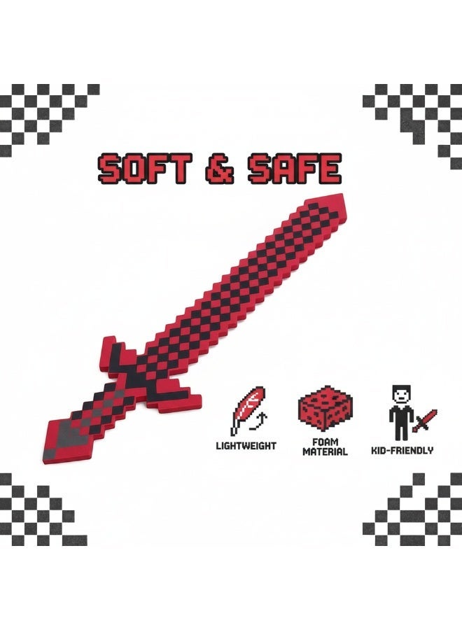 REZZOSS Red Black Foam Sword Toy for Kids Large – Soft Safe Foam Weapons for Kids | Minecraft-Style Pixel Battle Toys for Boys | Lightweight Pretend Play Sword Axe Shovel for Children | Perfect Birthday Gift for Game Fans - Image 3