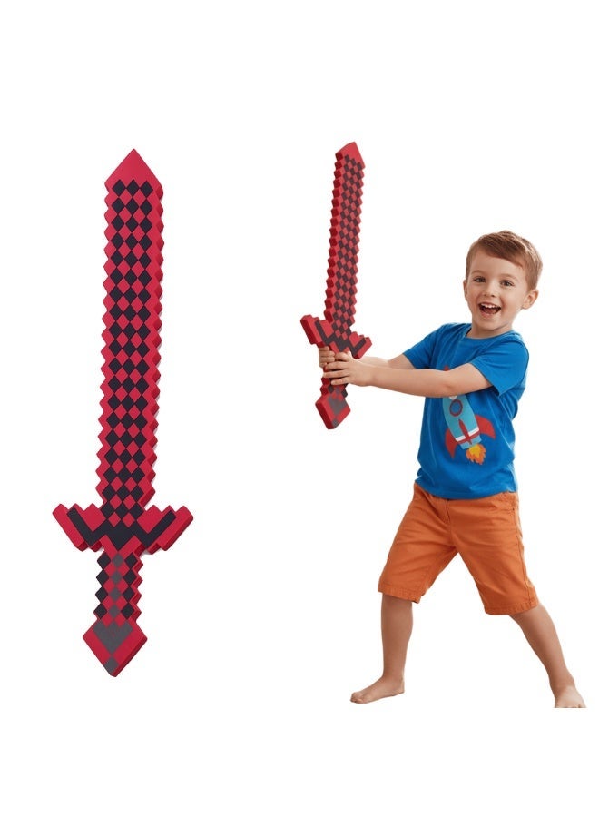 REZZOSS Red Black Foam Sword Toy for Kids Large – Soft Safe Foam Weapons for Kids | Minecraft-Style Pixel Battle Toys for Boys | Lightweight Pretend Play Sword Axe Shovel for Children | Perfect Birthday Gift for Game Fans - Image 1