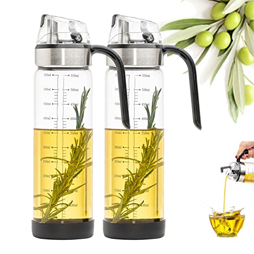CHEFTOON Borosilicate Glass Olive Oil Dispenser Bottle, Auto Flip Bottles For Kitchen, 18 Oz With Leakproof Cap, Easy Clean And Vinegar Set Of 2, 550 Ml - Image 1