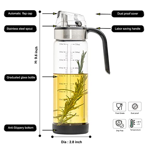 CHEFTOON Borosilicate Glass Olive Oil Dispenser Bottle, Auto Flip Bottles For Kitchen, 18 Oz With Leakproof Cap, Easy Clean And Vinegar Set Of 2, 550 Ml - Image 4