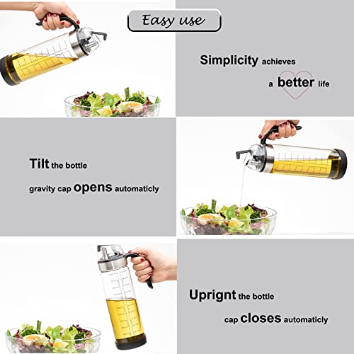 CHEFTOON Borosilicate Glass Olive Oil Dispenser Bottle, Auto Flip Bottles For Kitchen, 18 Oz With Leakproof Cap, Easy Clean And Vinegar Set Of 2, 550 Ml - Image 2