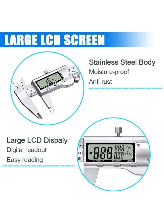 Digital Caliper Measuring Tool, Stainless Steel Vernier Caliper Digital Micrometer with Large LCD Screen, Easy Switch from Inch Metric Fraction, 6 Inch Caliper Tool for DIY/Household - Image 5