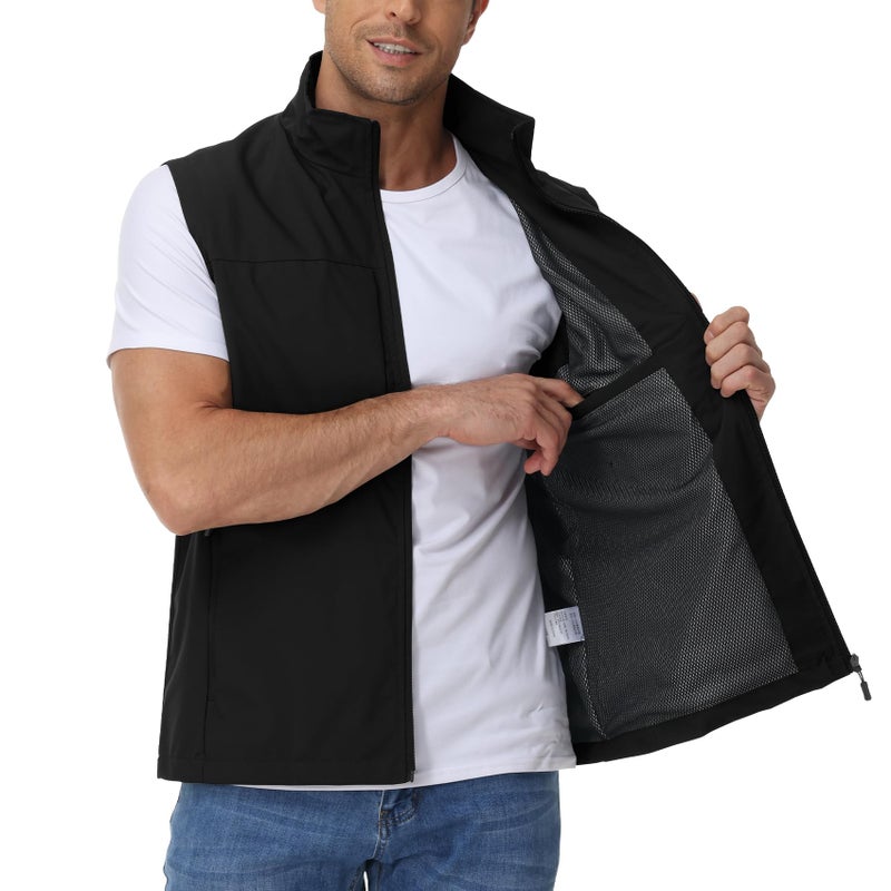 Eisctnd Men's Lightweight Quick Dry Vest Sleeveless Outdwear Utility Jacket for Travel Hiking Fishing Photography Camping(Black-XL) - Image 1