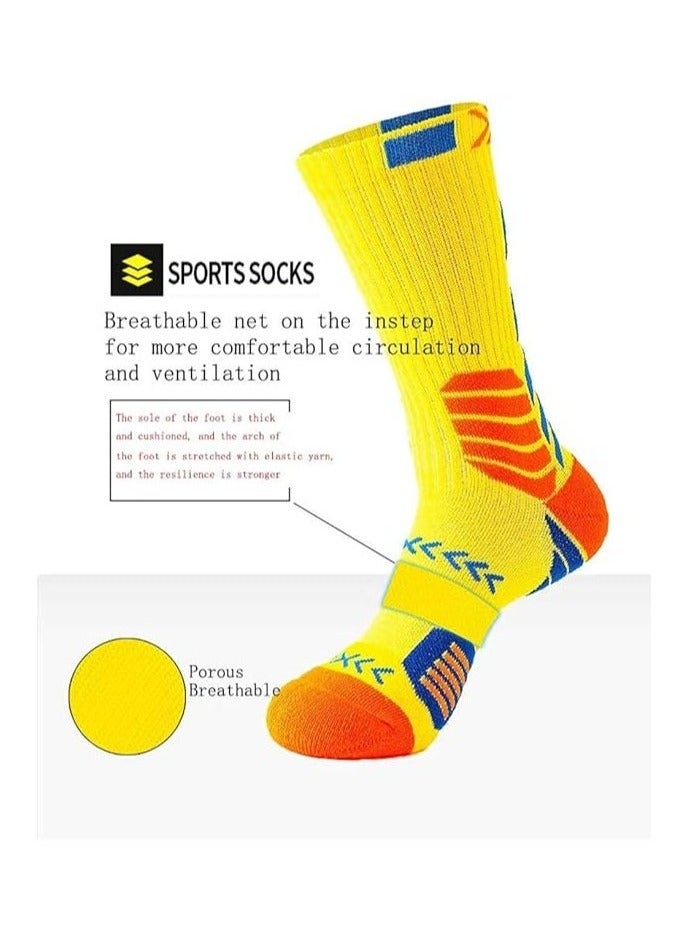 Basketball Socks for Men Running Training Boys Compression Cotton Sock Men's Athletic Crew Socks Performance Thick Cushioned Sport Lightweight and Breathable 5 Pairs